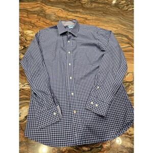 J. McLaughlin Shirt Men Medium Blue Check Button Up Pocket Long Sleeve Cotton M